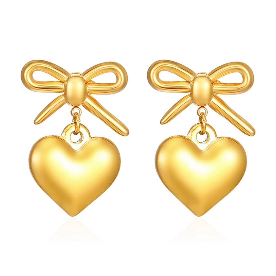 Heart Shape Bow Knot Earrings [304 Stainless Steel,18K Gold Plated]