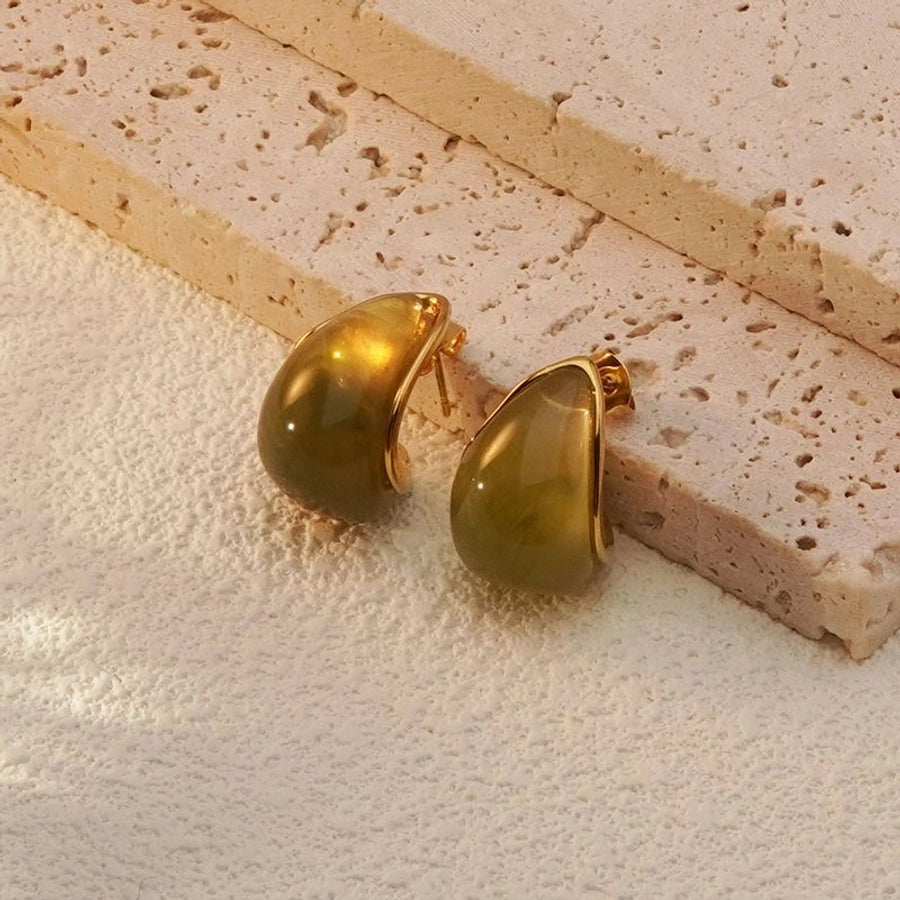 Pendientes de resina tridimensional de agua [304 acero inoxidable, 18k dorado chapado]