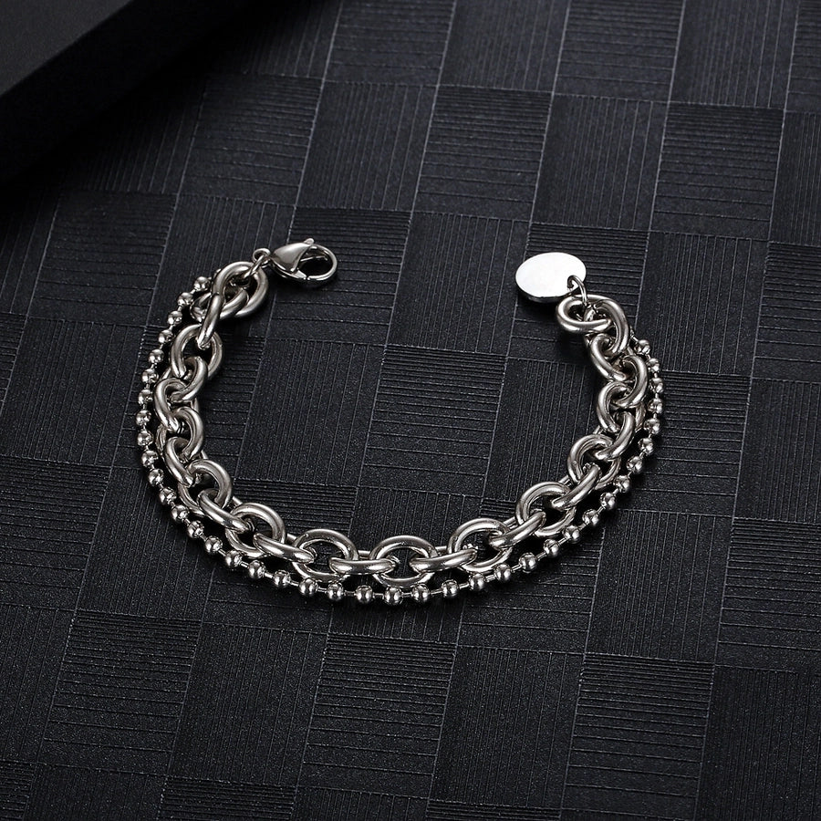 Double Silver Chain Bracelet [304 Stainless Steel 18K Gold Plated]