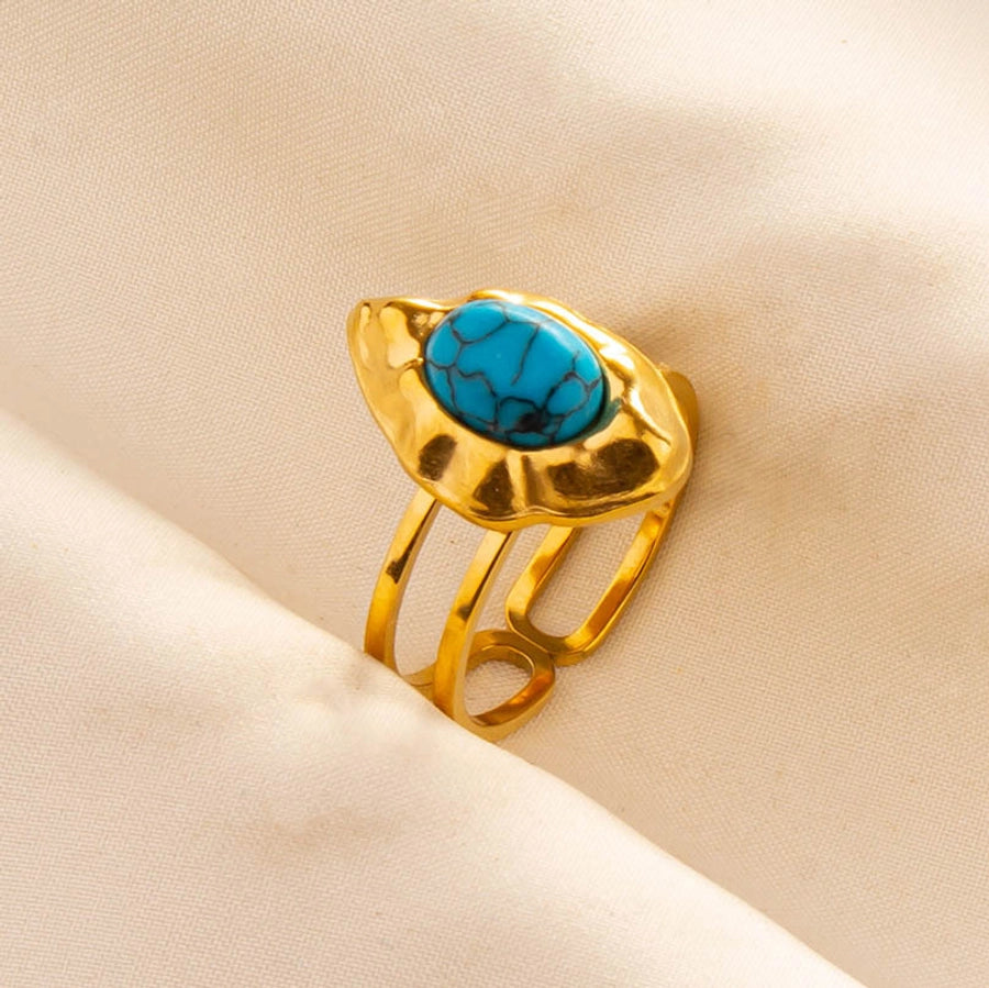 Ethnischer Stil Künstlicher Edelsteine ​​Ring [304 Edelstahl 18K Gold plattiert]