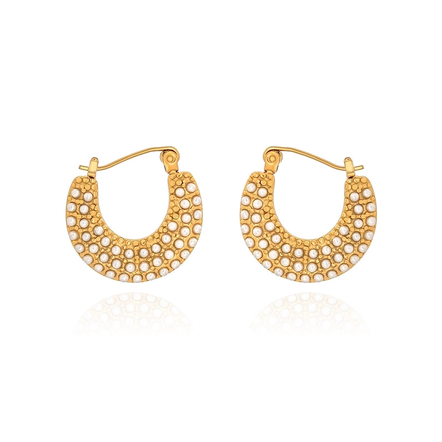 Pearly Hoop Earrings [316 Stainless Steel,18K Gold Plated]