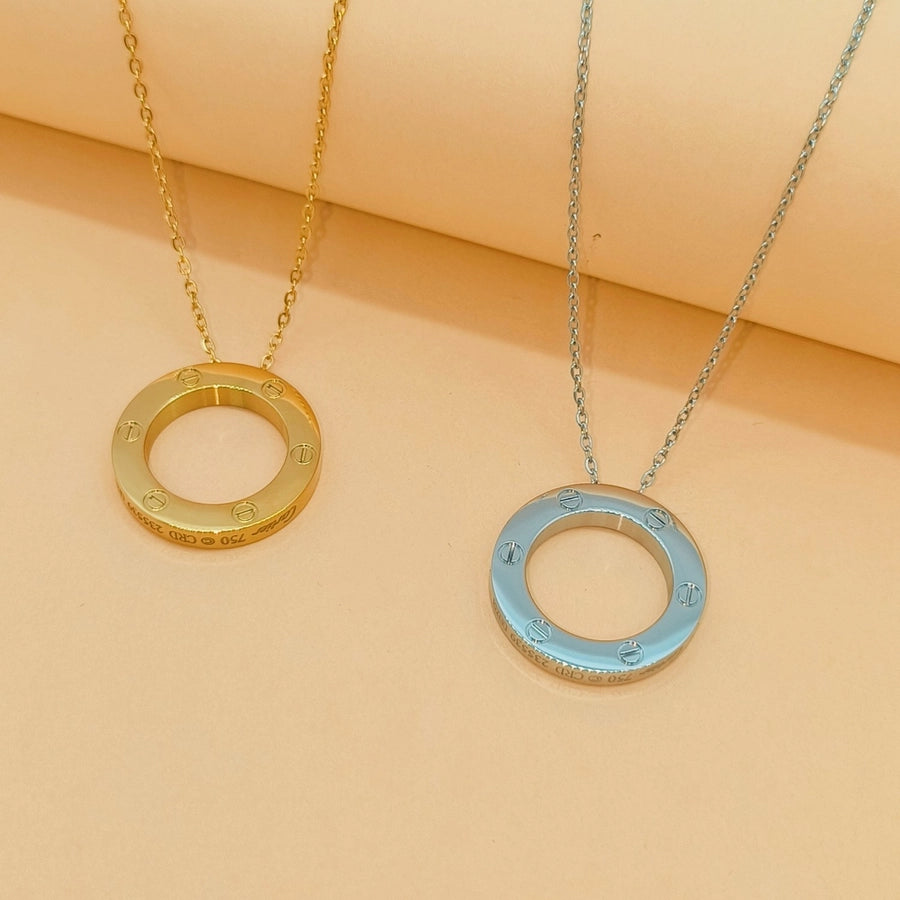 Hollow Round Pendant Necklace [304 Stainless Steel]