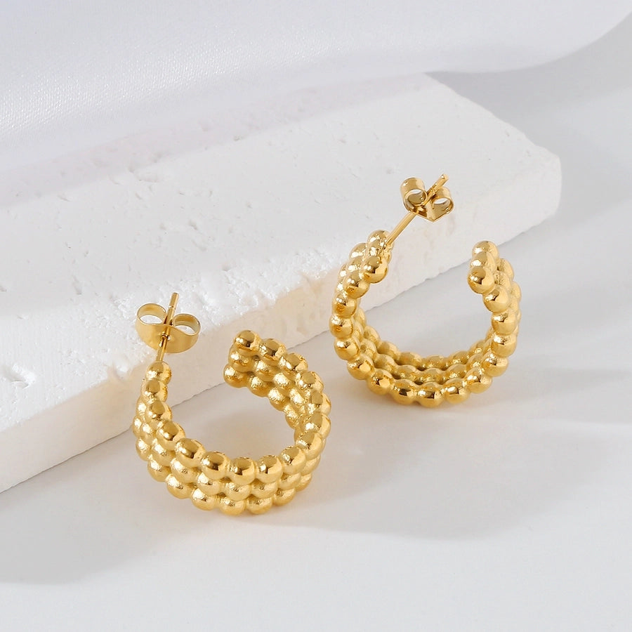 Round Beaded Hoop Earrings [316 Stainless Steel,18K Gold Plated]