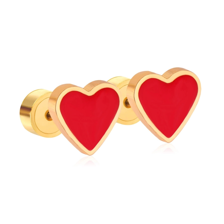 Pink Red Heart Shape Earrings [304 Stainless Steel]