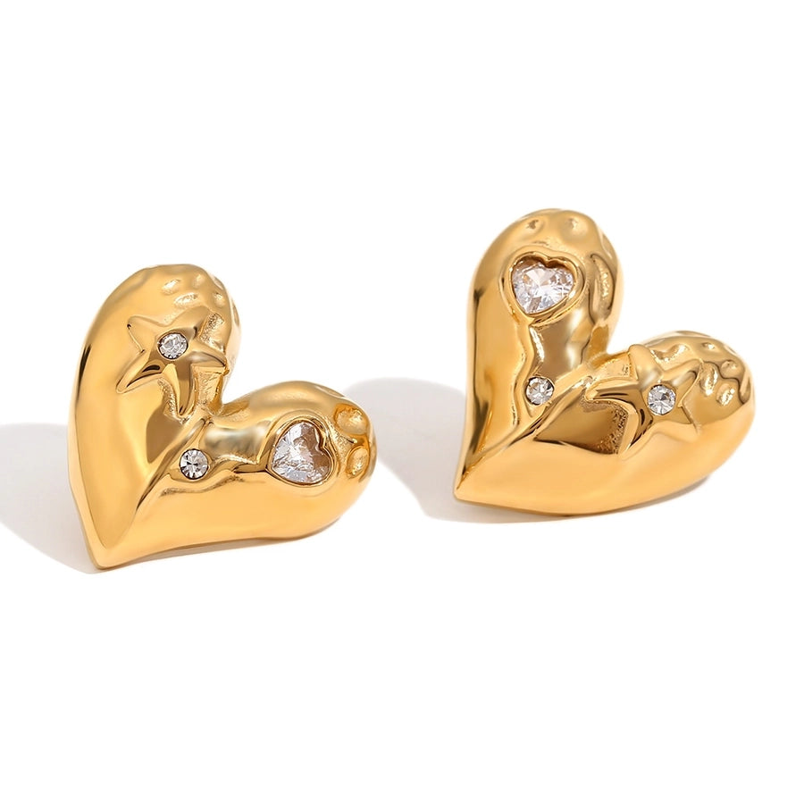 Heart Shape Rhinestones Earrings [304 Stainless Steel,18K Gold Plated]