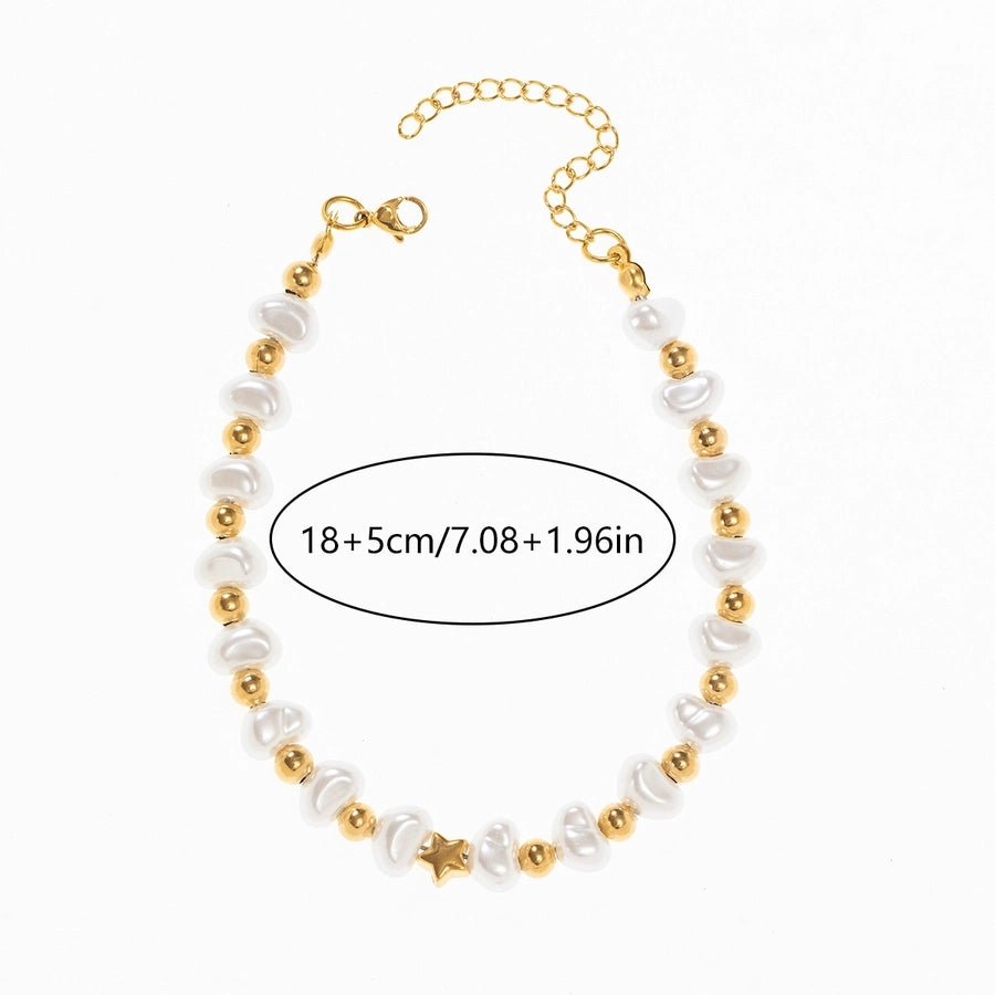 Artificial Pearl Bracelets [304 Stainless Steel, 18K Gold Plated]