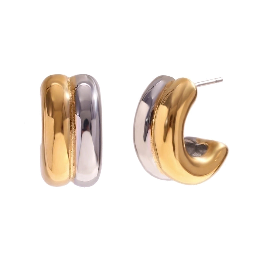 Two Tone Hoop Earrings [304 Stainless Steel,18K Gold Plated]