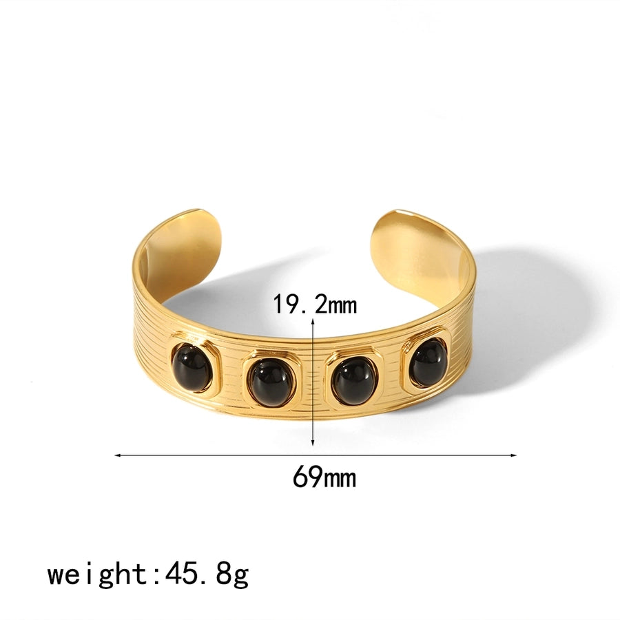 Ovales Rechteck Natursteinring/Armband/Ohrringe [304 Edelstahl]