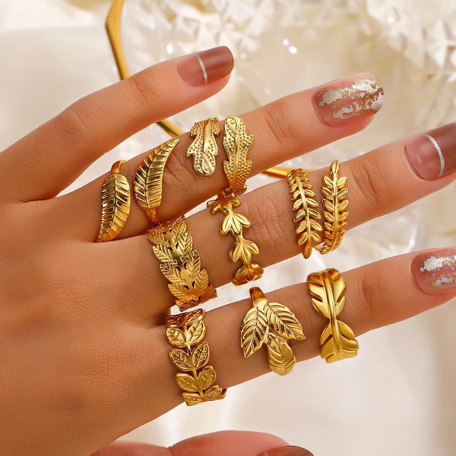 Leaf Open Ring [304 Stainless Steel 18K Gold Plated]