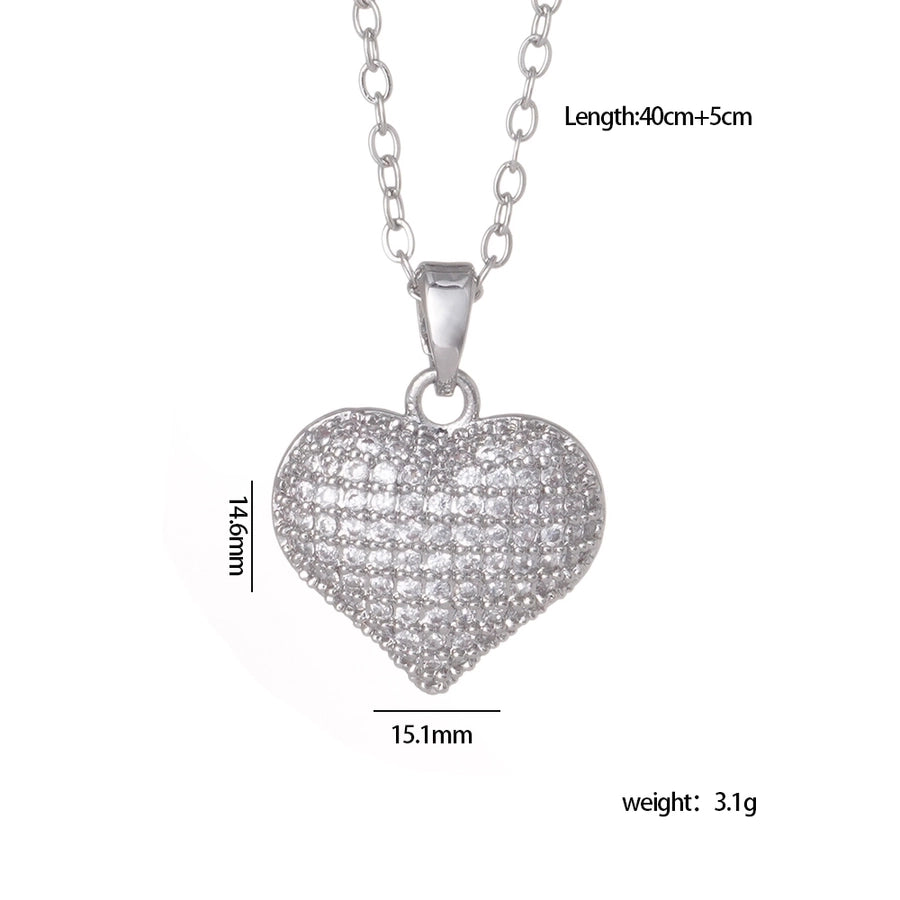 Zircon Heart Pendant Necklace  [304 Stainless Steel,Copper]