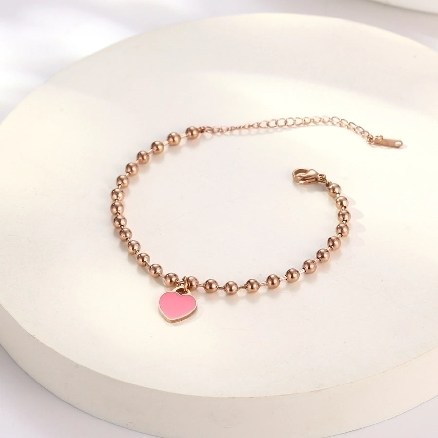 Acrylic Heart Beaded Bracelets [316 Stainless Steel, 18K Gold Plated]