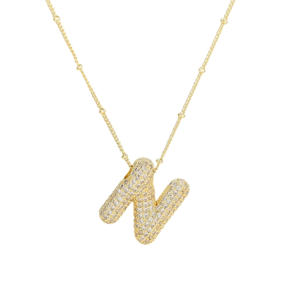 Gold Rhinestones Letter Necklace [304 Stainless Steel]