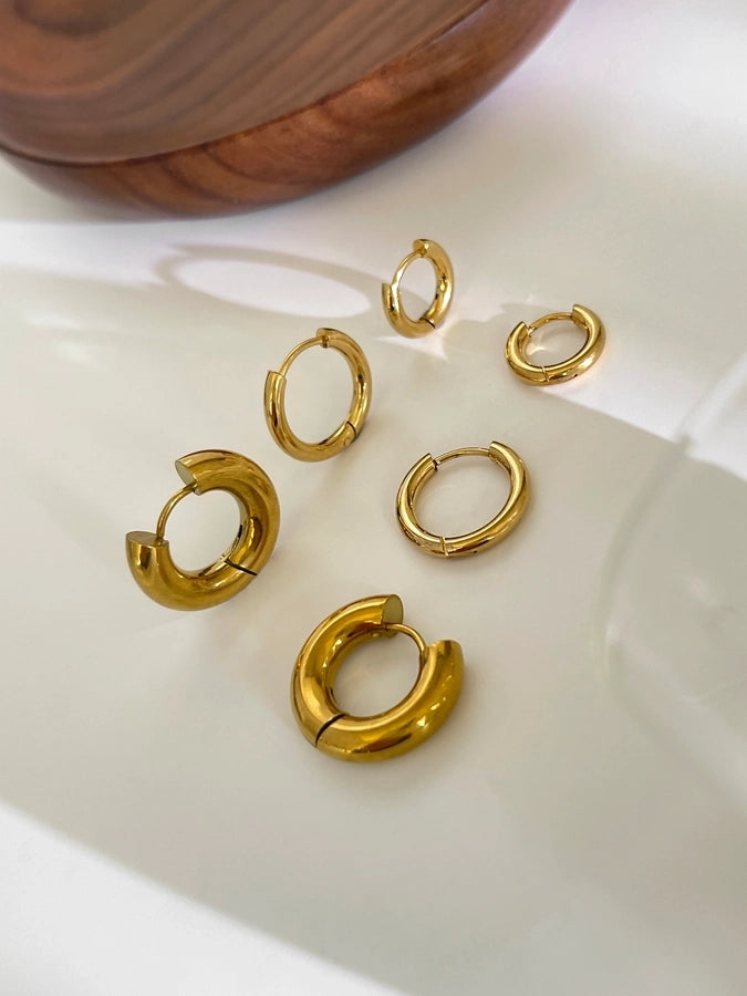 Three Pairs Gold Hoop Earrings [316L Stainless Steel, 18K Gold Plated]