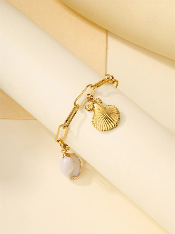 Beach Shell Starfish Chain Bracelets [304 Stainless Stee,18K Gold Plated]