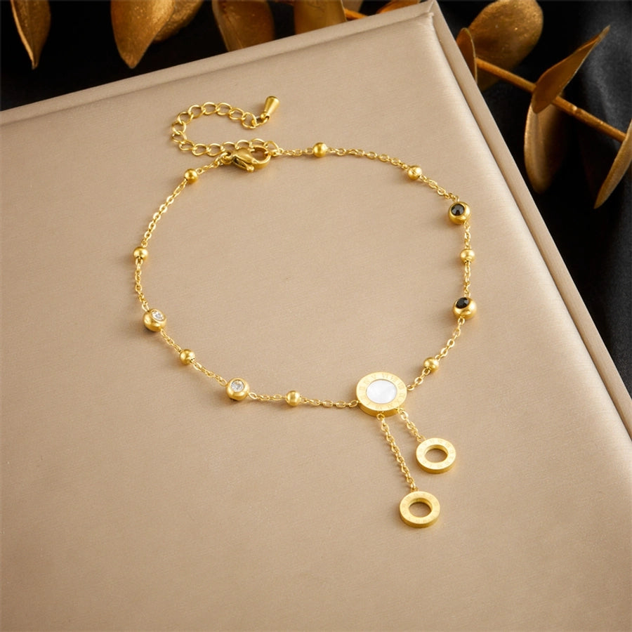 Vacatamiento de la forma del corazón del corazón Roman Numeral Pearls Anklet [304 acero inoxidable, 18k dorado chapado]