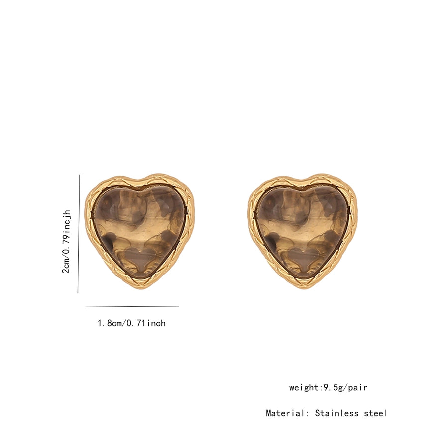 Heart Shape Inlay Gem 18K Earrings [304 Stainless Steel,18K Gold Plated]