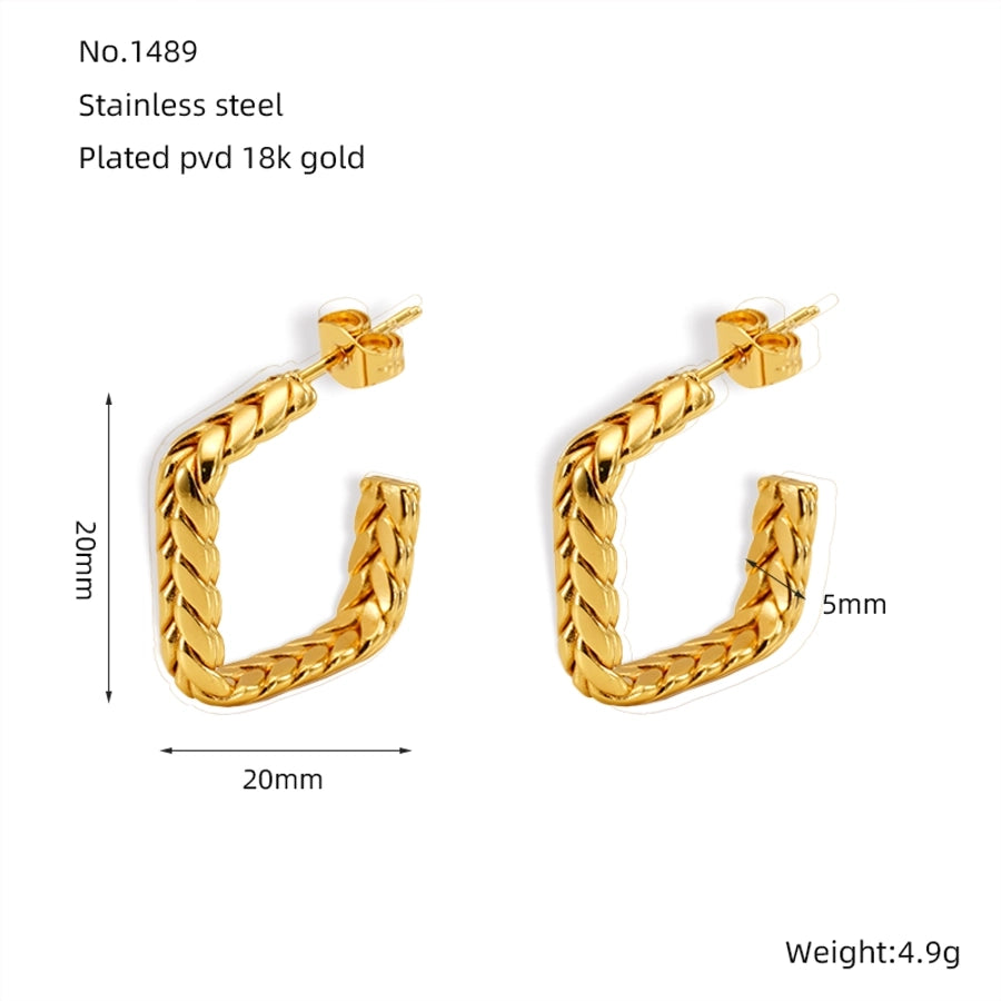 Striped Hoop Earrings [304 Stainless Steel,18K Gold Plated]