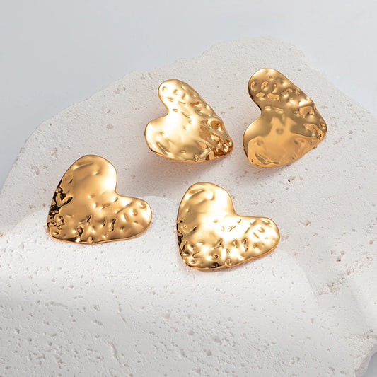 Wide Heart Earrings [304 Stainless Steel,14K Gold Plated]