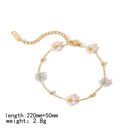 Colored Flower Necklace/Bracelet/Anklet [Stainless Steel,18K Gold Plated]