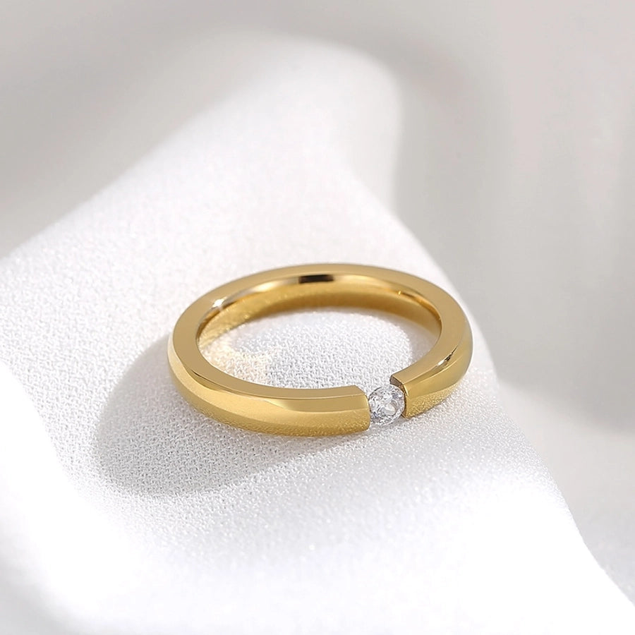 Round Zircon Ring [304 Stainless Steel, 18K Gold Plated]