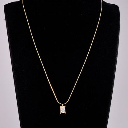 Long Square Rhinestone Pendant Necklace [304 Stainless Steel,18K Gold Plated]