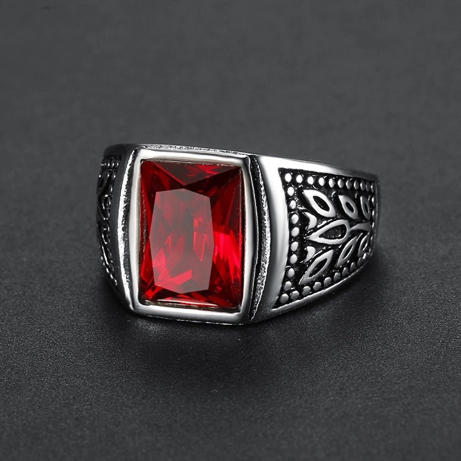 retro geometric stainless steel inlay artificial gemstones men's rings