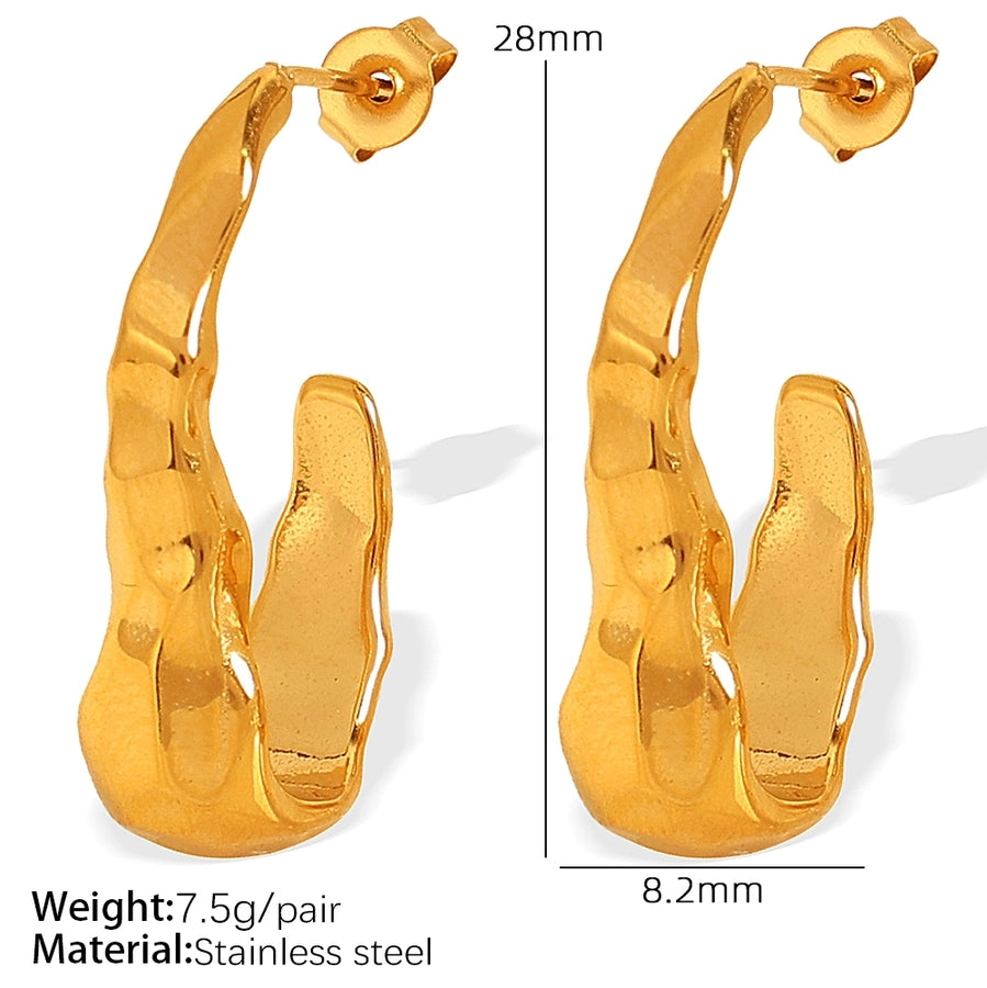 C Shape Solid Color Earrings [304 Stainless Steel,18K Gold Plated]