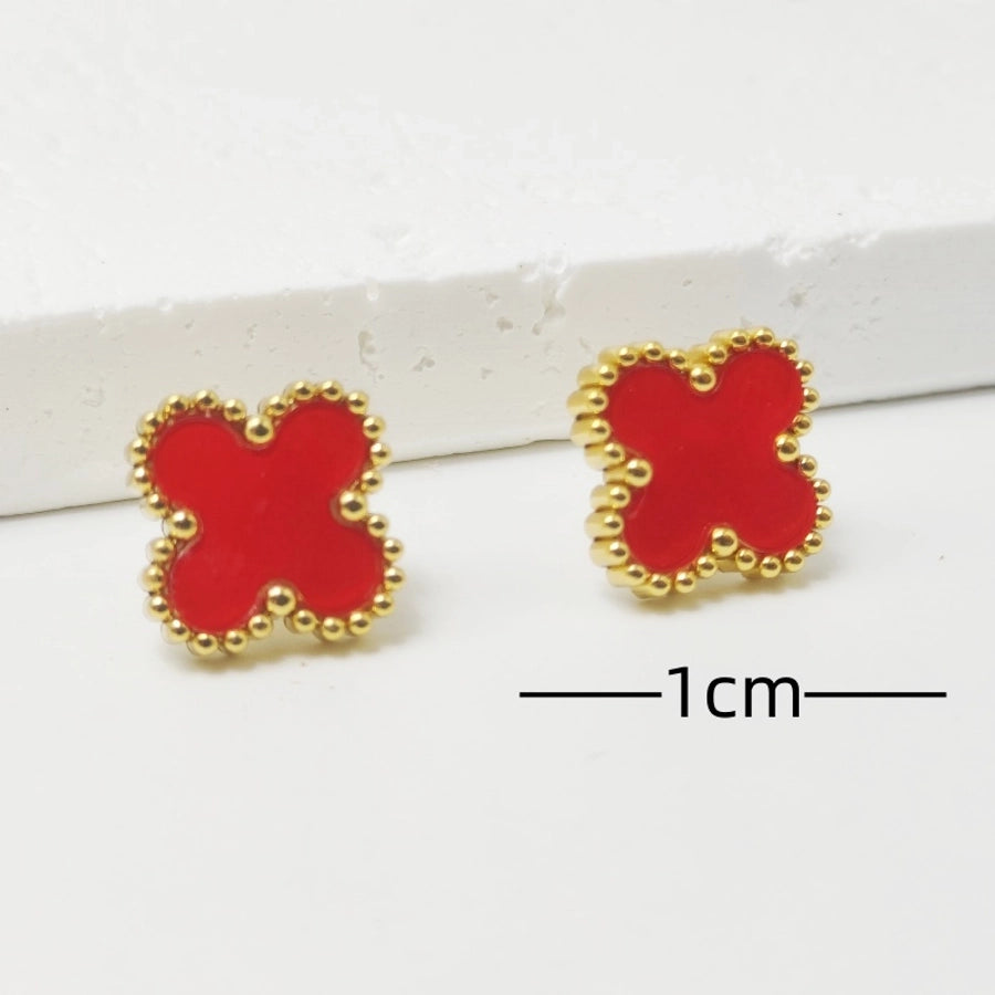 Four Leaf Clover Fritillary Stud Earrings [304 Stainless Steel,18K Gold Plated]