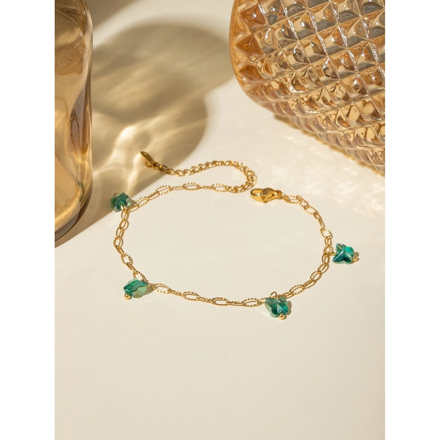 Butterfly Green Gravel Anklet [304 Stainless Steel, 18K Gold Plated]