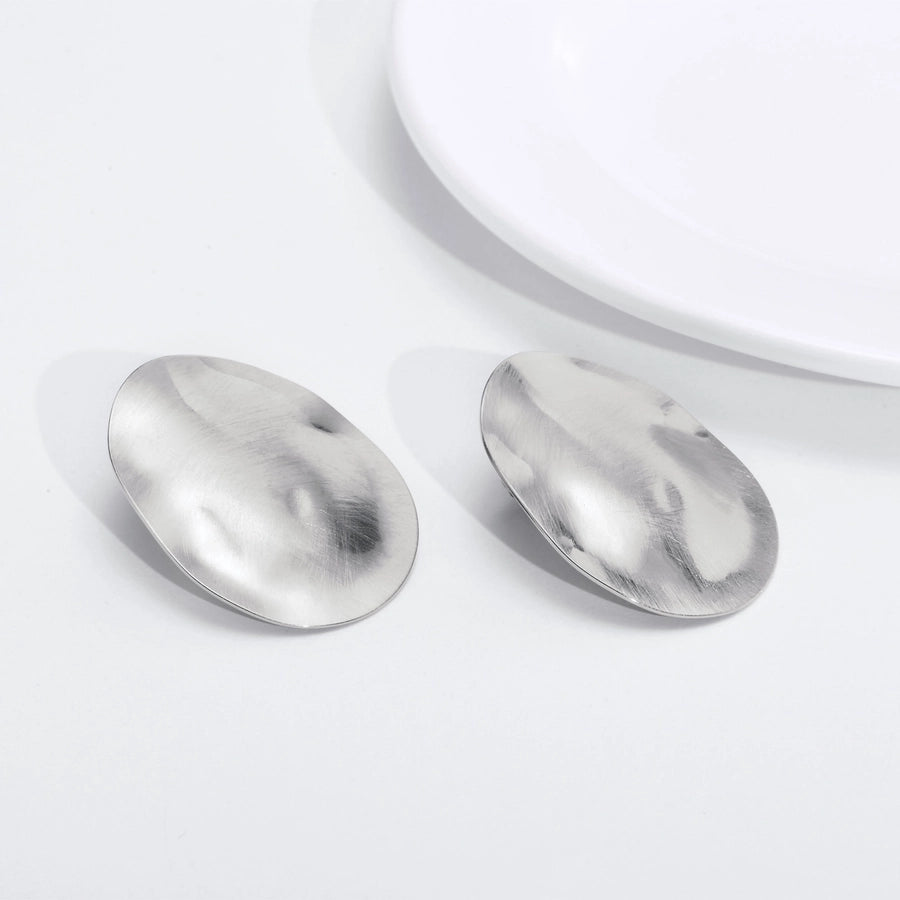 Flat oval plating øreringer [304 rustfritt stål, 18K gullbelagt]