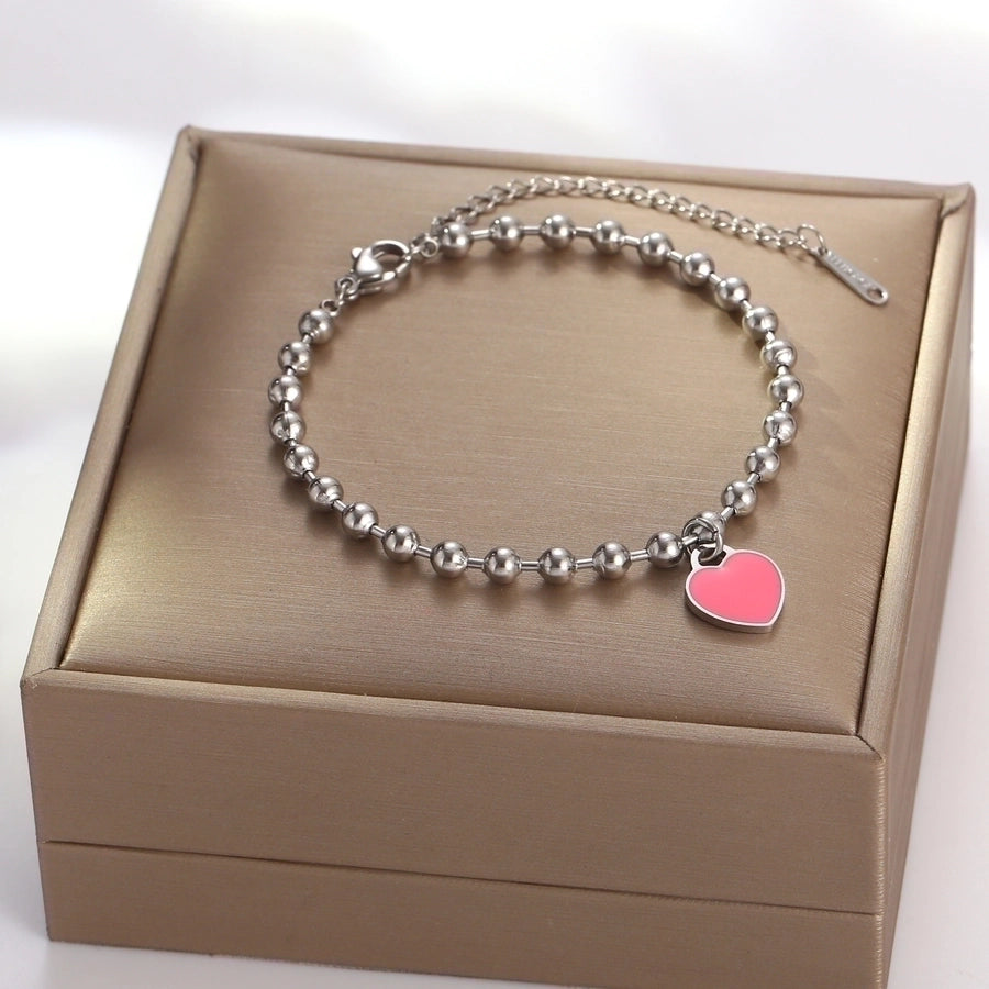 Acrylic Heart Beaded Bracelets [316 Stainless Steel, 18K Gold Plated]