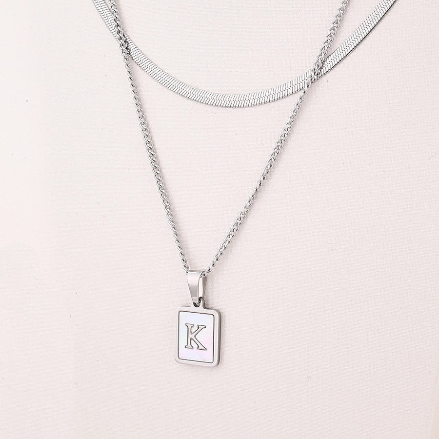 Collana rettangolo di lettere in stile semplice casual d'argento [304 acciaio inossidabile]