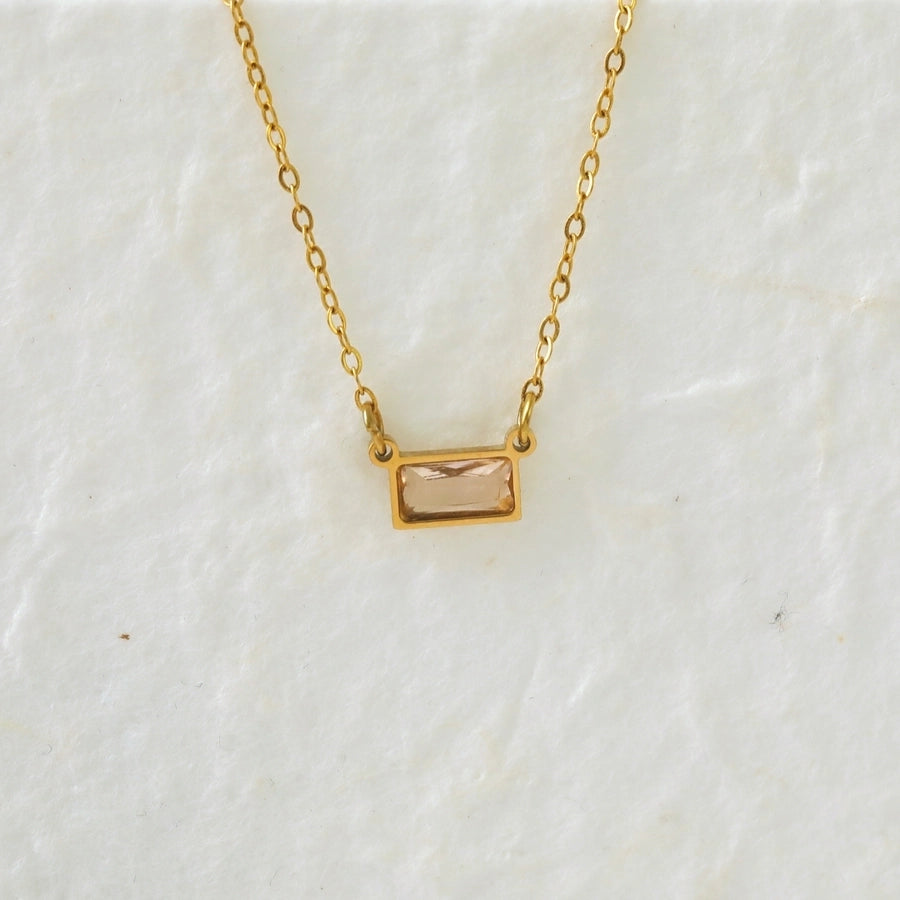 Modern Style RectangleZircon Necklace [304 Stainless Steel,18K Gold Plated]