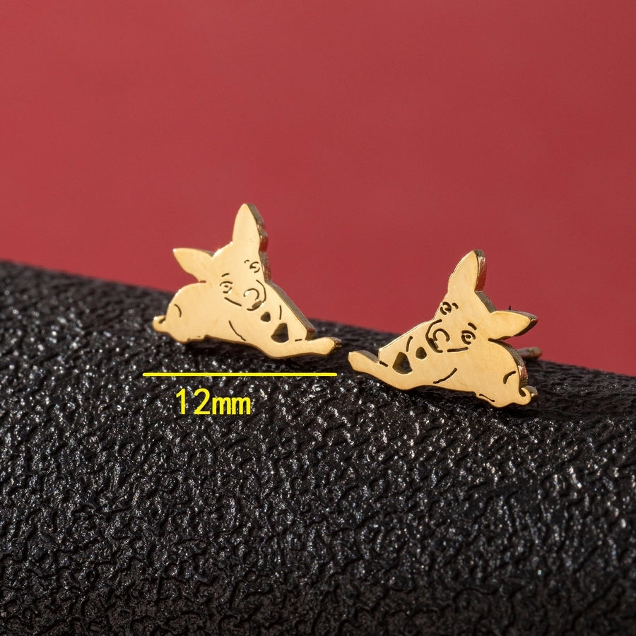 Dog Cat Ear Studs [304 Stainless Steel,18K Gold Plated]