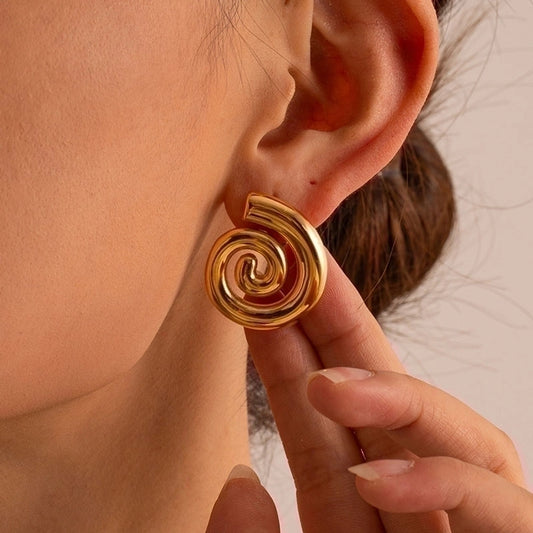 Spiral Earrings [304 Stainless Steel, 18K Gold Plated]