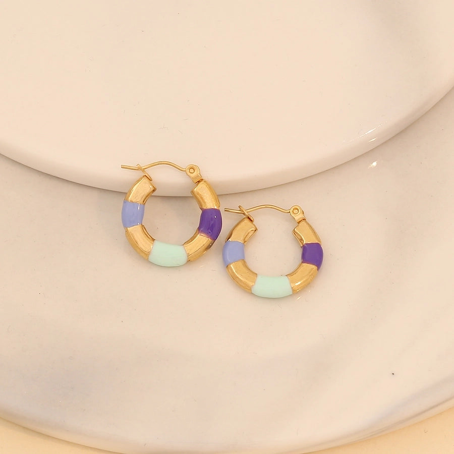 Enamel Hoop Earrings [304 Stainless Steel,18K Gold Plated]