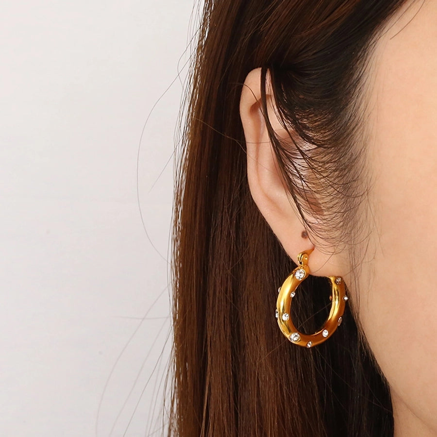 Rhinestones Hoop Earrings [304 Stainless Steel,18K Gold Plated]