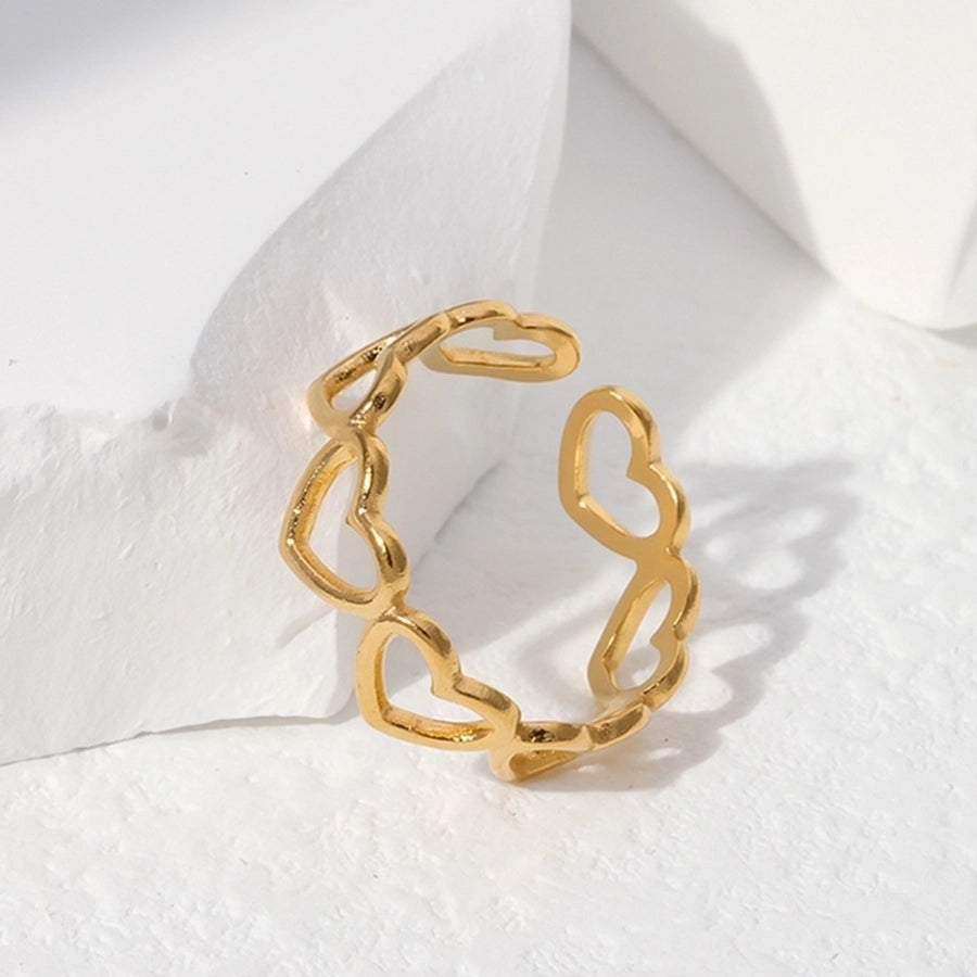 Hollow Heart Shape Open Ring [304 Stainless Steel 18K Gold Plated]