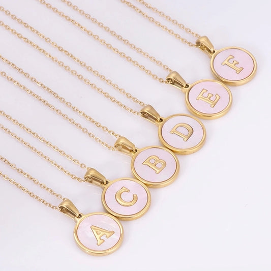 Round Letter Necklace [304 rustfrit stål, 18k guldbelagt]