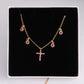 Cross Round Zircon Necklace [304 Stainless Steel,18K Gold Plated,Copper]