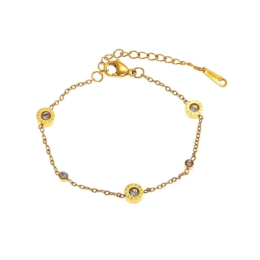 Round Artificial Rhinestones Bracelet [304 Stainless Steel, 18K Gold Plated]