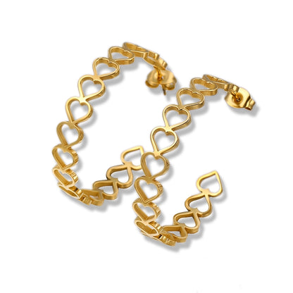 C Shape Heart Hoop Earrings [304 Stainless Steel,18K Gold Plated]