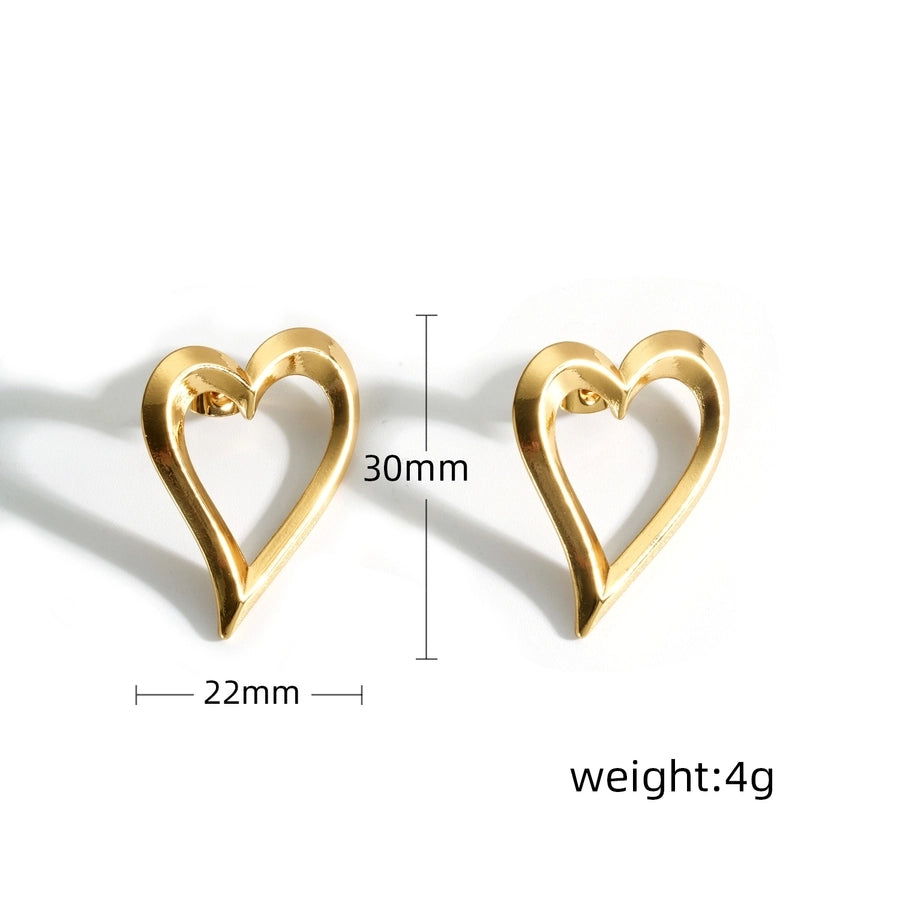 Hollow Heart Shape Earrings [304 Stainless Steel,18K Gold Plated]