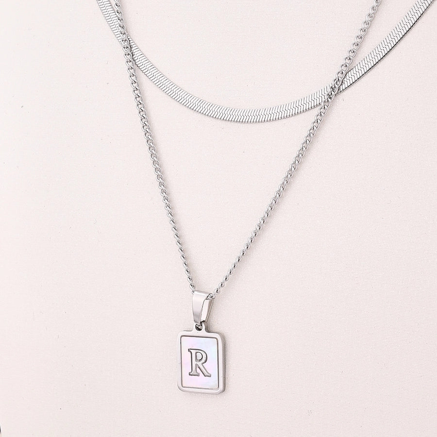 Silver Casual Simple Style Letter Rectangle Necklace [304 Stainless Steel]