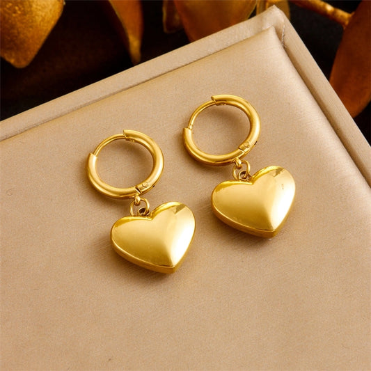 Heart Shape Drop Earrings [304 Stainless Steel,18K Gold Plated]