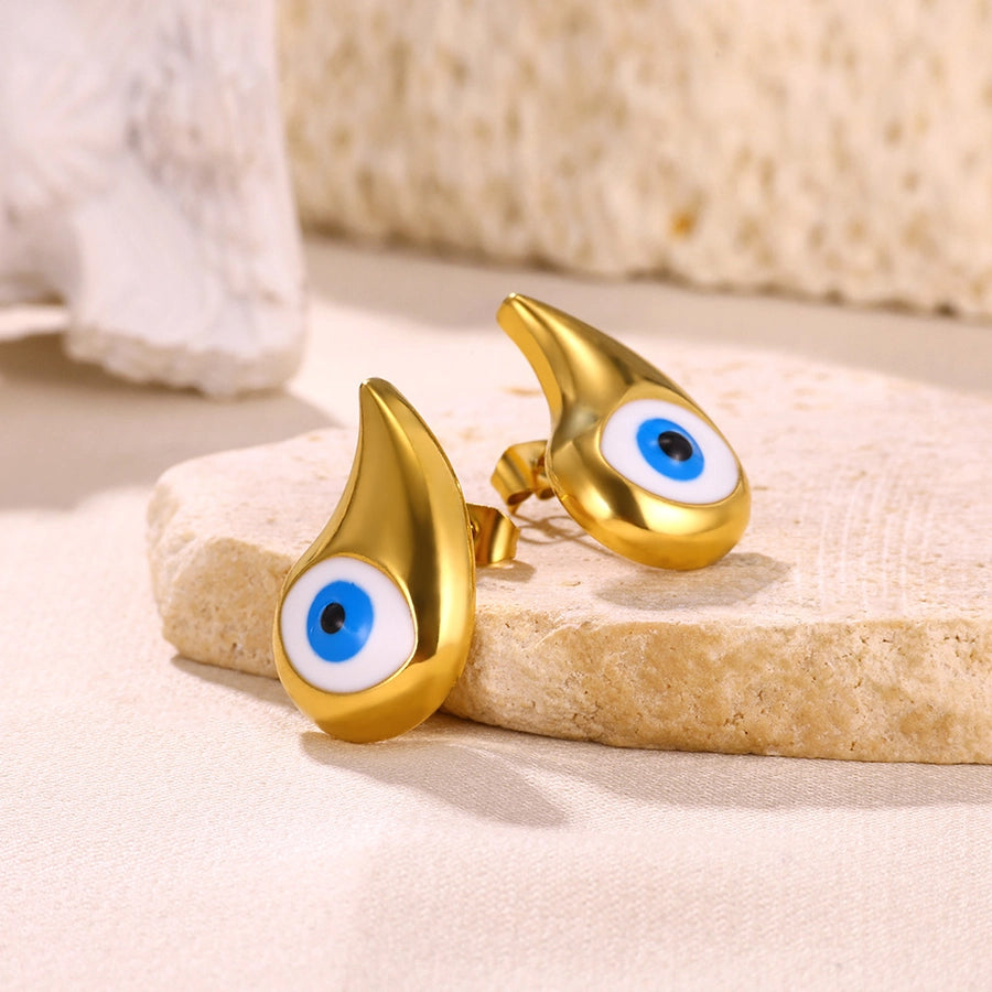 Blue Eyes Drop-Shaped Earrings Stainless Steel]