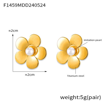 Boucles d'oreilles de perles artificielles de fleurs rondes [304 en acier inoxydable, 18 carats plaquées à l'or]