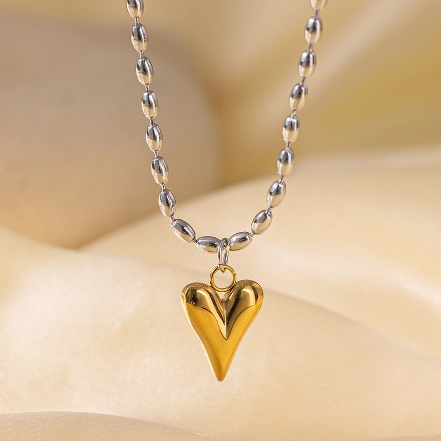 Heart Shape Beaded Necklace [304 Stainless Steel,18K Gold Plated]