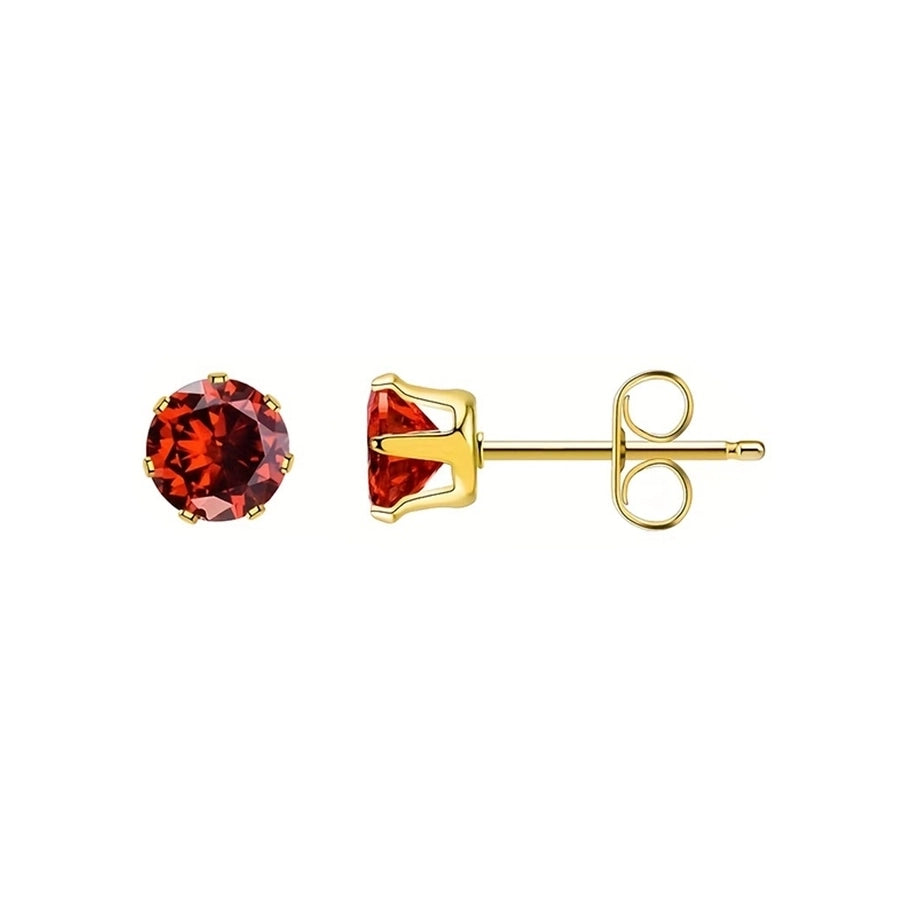 Round Colored Rhinestone Stud Earrings [304 Stainless Steel,18K Gold Plated]