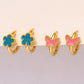 Blue Pink Flower Butterfly Enamel Earrings [304,316 Stainless Steel,18K Gold Plated]